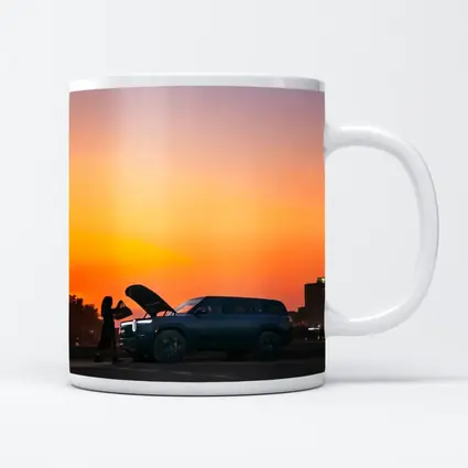 Rivian R1S Electric SUV City Sunset