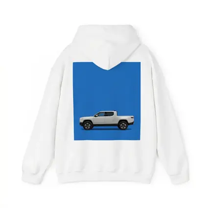 Rivian R1T White Truck Blue Background