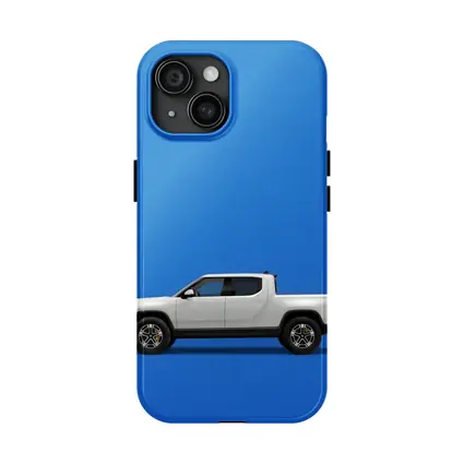 Rivian R1T White Truck Blue Background