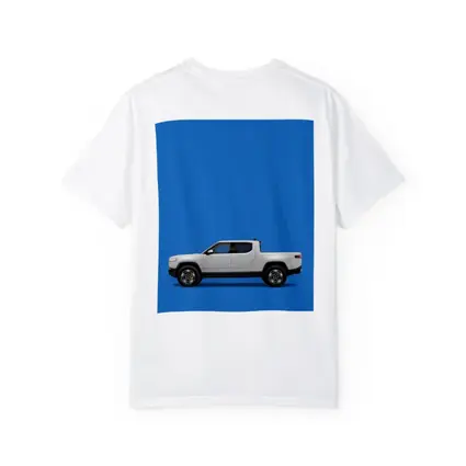 Rivian R1T White Truck Blue Background
