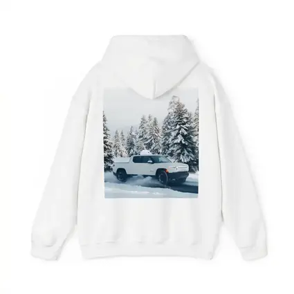 Rivian R1T White Truck Snowy Winter Forest