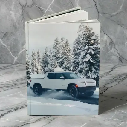 Rivian R1T White Truck Snowy Winter Forest