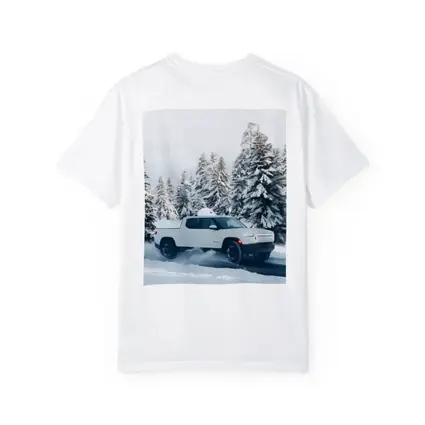 Rivian R1T White Truck Snowy Winter Forest