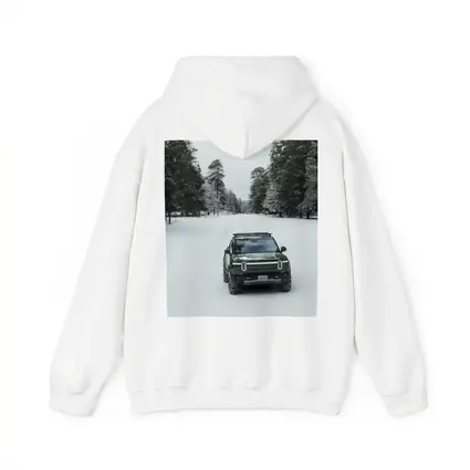 Rivian R1S Green Truck Snowy Forest Road