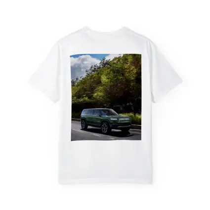 Rivian R1S Green SUV Forest Road Drive