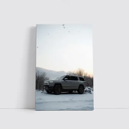 Rivian R1S SUV Parked in Winter Snow