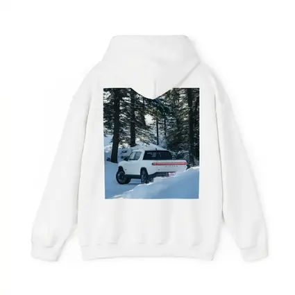 Rivian R1S White Truck Snowy Forest