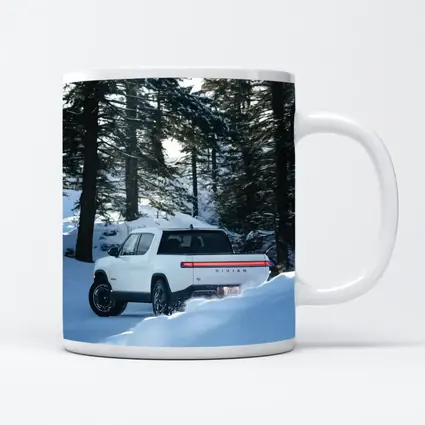 Rivian R1S White Truck Snowy Forest