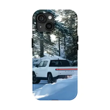 Rivian R1S White Truck Snowy Forest