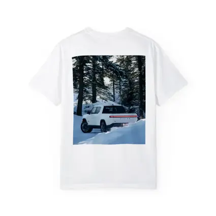 Rivian R1S White Truck Snowy Forest