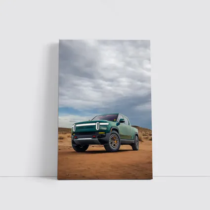 Rivian R1T Green Truck Desert Landscape
