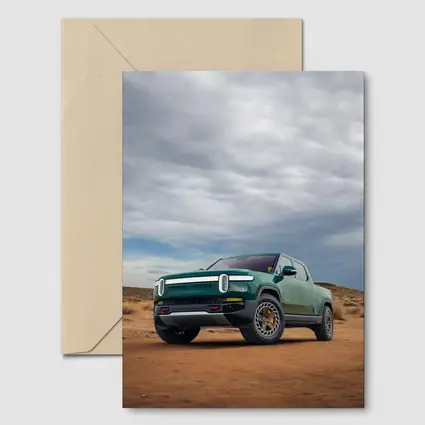 Rivian R1T Green Truck Desert Landscape