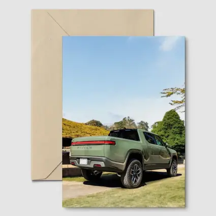 Rivian R1T Green Truck Outdoor Park Setting