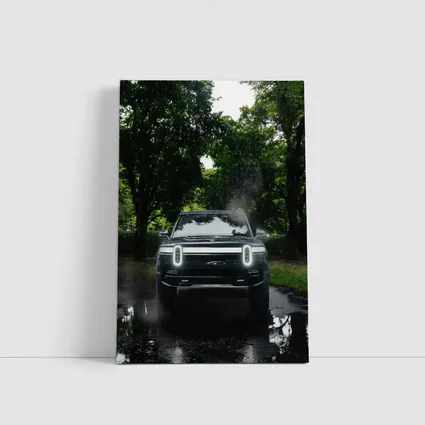 Rivian R1T Truck Rainy Forest Road