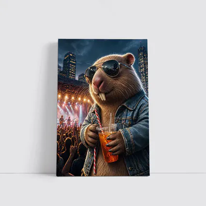 Cool Capybara Drinking at Rock Concert