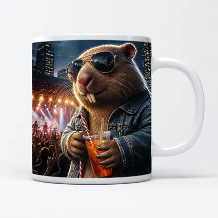 Cool Capybara Drinking at Rock Concert