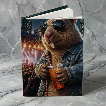 Cool Capybara Drinking at Rock Concert