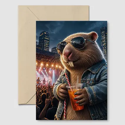 Cool Capybara Drinking at Rock Concert