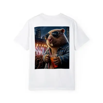 Cool Capybara Drinking at Rock Concert