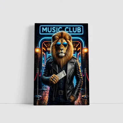 Lion in Leather Jacket at Music Club