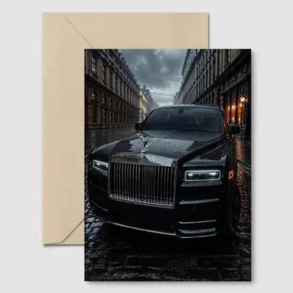 Rolls Royce Cullinan Black Rainy City Street