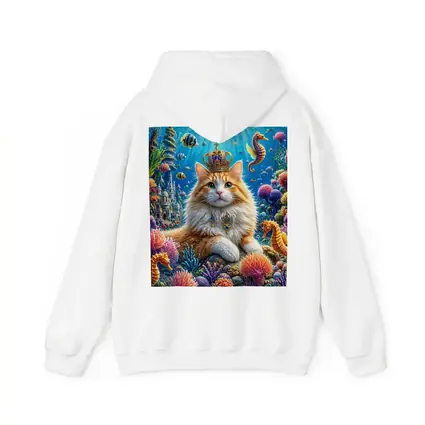 Royal Cat Wearing Crown Underwater Coral Kingdom