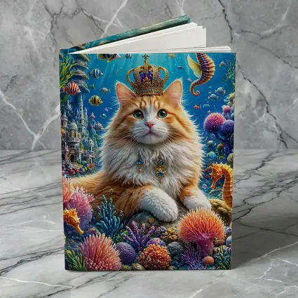 Royal Cat Wearing Crown Underwater Coral Kingdom