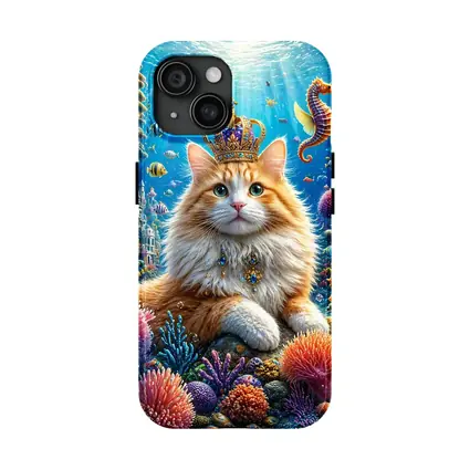 Royal Cat Wearing Crown Underwater Coral Kingdom
