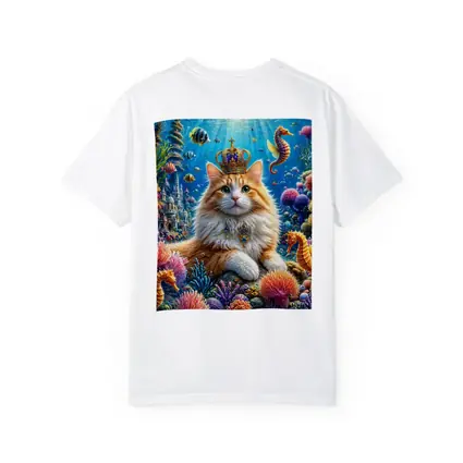 Royal Cat Wearing Crown Underwater Coral Kingdom