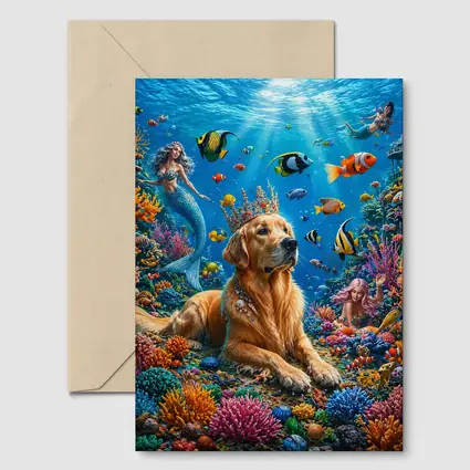 Golden Retriever King Underwater Coral Reef Fantasy