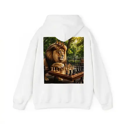 Crowned Lion Playing Chess in Park