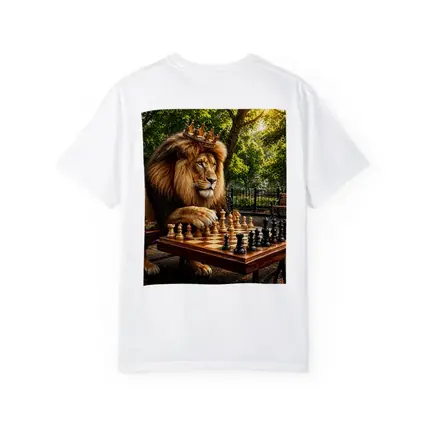 Crowned Lion Playing Chess in Park