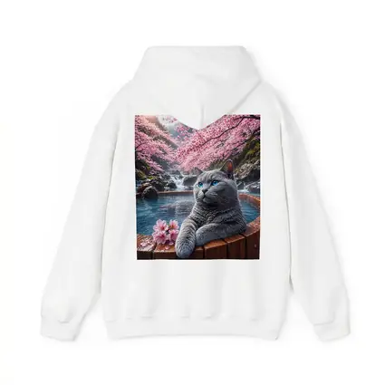 Russian Blue Cat Cherry Blossoms Hot Spring