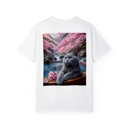Russian Blue Cat Cherry Blossoms Hot Spring