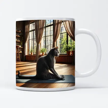 Russian Blue Cat Sitting on Yoga Mat