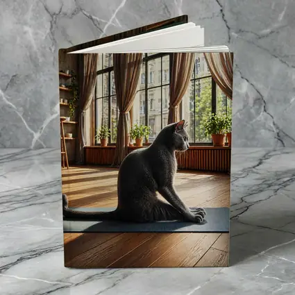 Russian Blue Cat Sitting on Yoga Mat