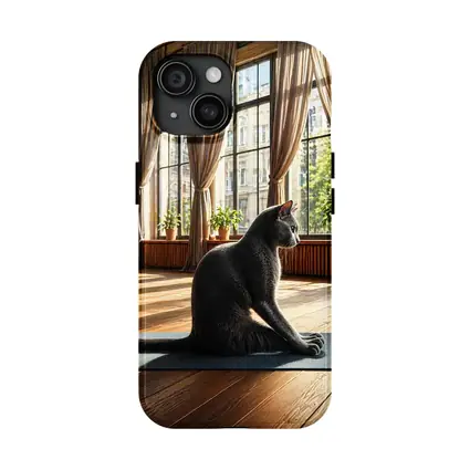 Russian Blue Cat Sitting on Yoga Mat