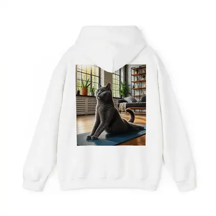 Russian Blue Cat Doing Yoga Indoors
