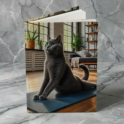 Russian Blue Cat Doing Yoga Indoors