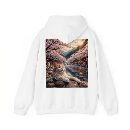 Orange Cat Relaxing Japanese Onsen Cherry Blossoms