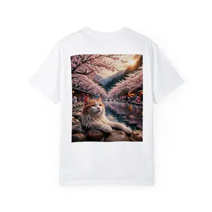 Orange Cat Relaxing Japanese Onsen Cherry Blossoms
