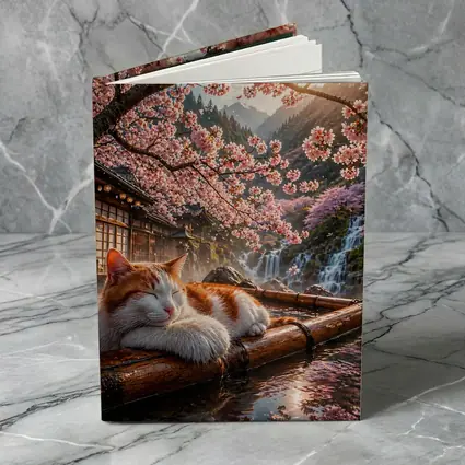 Orange White Cat Resting Under Cherry Blossoms