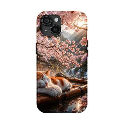 Orange White Cat Resting Under Cherry Blossoms