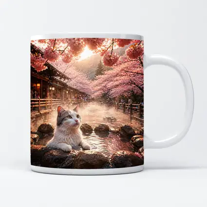 Cat Relaxing in Japanese Hot Spring Sakura