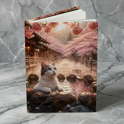 Cat Relaxing in Japanese Hot Spring Sakura