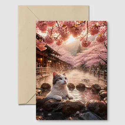 Cat Relaxing in Japanese Hot Spring Sakura