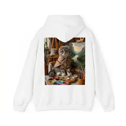 Scottish Fold Cat Artist Painting in Studio