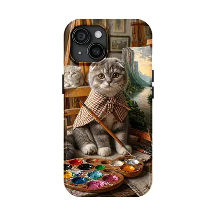 Scottish Fold Cat Artist Painting in Studio