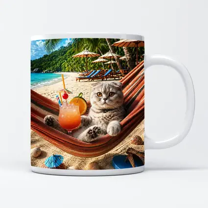 Scottish Fold Cat Relaxing Beach Hammock Cocktail