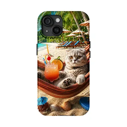 Scottish Fold Cat Relaxing Beach Hammock Cocktail